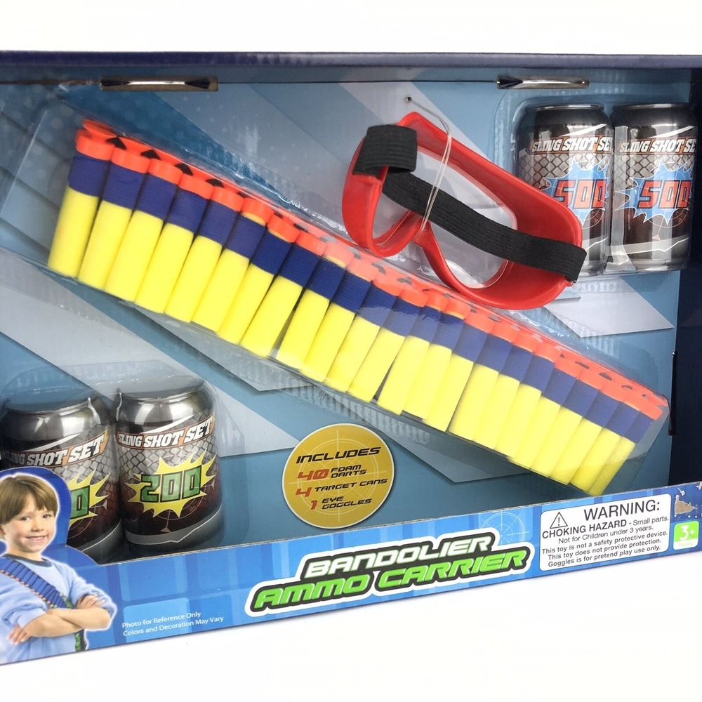 Bandolier Ammo Carrier Includes 40 Foam Darts on Bandolier, Goggles, Target Cans